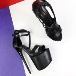 Black Double Strap High Heel Sandals 13 Black Double Strap High Heel Sandals -Tajna Shoes tajna club extreme high heel fetish shoes 74