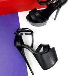 Black Double Strap High Heel Sandals 14 Black Double Strap High Heel Sandals -Tajna Shoes tajna club extreme high heel fetish shoes 75