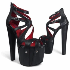 Black Cage Genuine Leather Platform Heels -Tajna Shoes tajna club high heel leather cage fetish style platform shoes black red 1