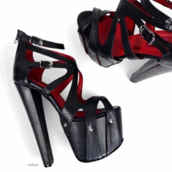 Black Cage Genuine Leather Platform Heels -Tajna Shoes tajna club high heel leather cage fetish style platform shoes black red 3