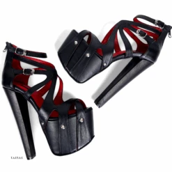Black Cage Genuine Leather Platform Heels -Tajna Shoes tajna club high heel leather cage fetish style platform shoes black red 4