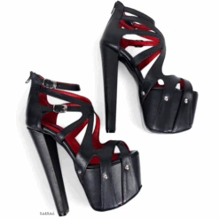 Black Cage Genuine Leather Platform Heels -Tajna Shoes tajna club high heel leather cage fetish style platform shoes black red 5