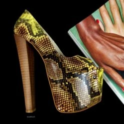Vegan Mustard Snake Print High Heel Pumps Peep Toe -Tajna Shoes tajna club high heel platform shoes peep toe snake print extreme dress heels 2