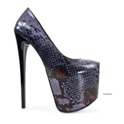 Vegan Dark Purple Gray Snake Print Pencil Heel Pumps