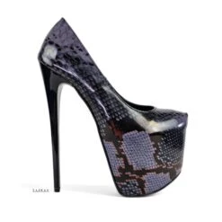 Vegan Dark Purple Gray Snake Print Pencil Heel Pumps -Tajna Shoes tajna club high heel platform shoes pumps sandals 3