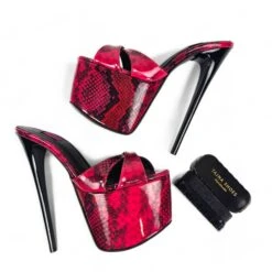 Vegan Red Black Half Gloss High Heel Platform Mules 15 Vegan Red Black Half Gloss High Heel Platform Mules -Tajna Shoes tajna club high heel platform shoes pumps sandals 4