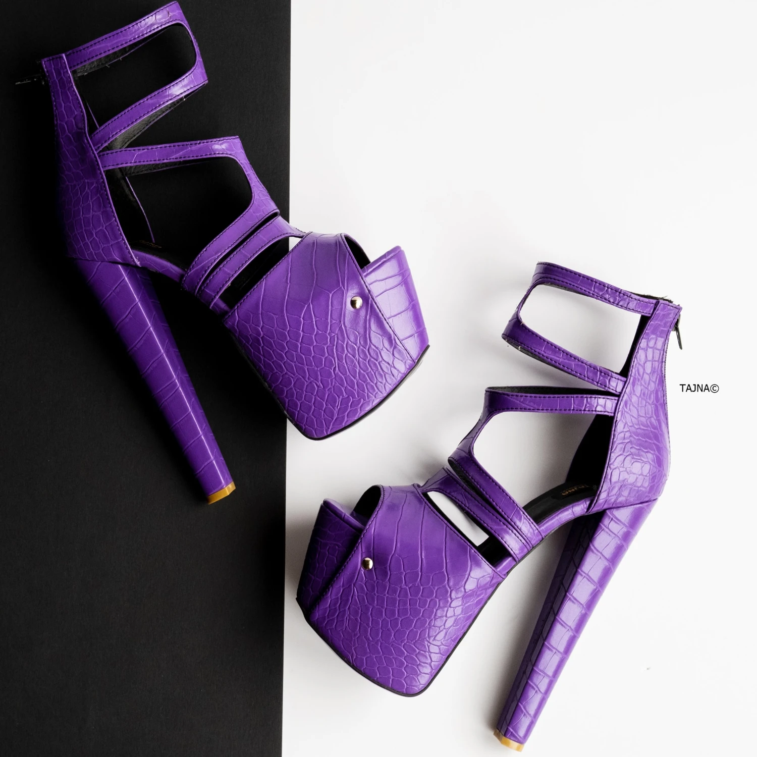 Purple Croco Ankle Cut Open Toe High Heel Platforms 2 Purple Croco Ankle Cut Open Toe High Heel Platforms - Image 2