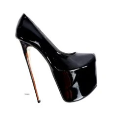 Black Gloss Metallic Heels Classic Pumps -Tajna Shoes tajna club high heel shoes 17
