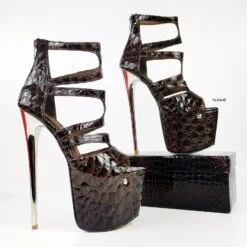 Brown Croco Multi Strap High Heels