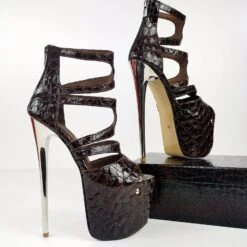 Brown Croco Multi Strap High Heels 7 Brown Croco Multi Strap High Heels -Tajna Shoes tajna club high heels 4