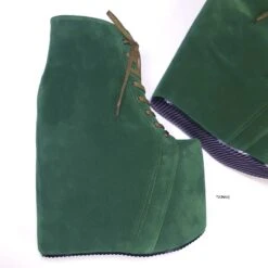 Dark Green Suede Hidden Platform Wedge Boots 6 Dark Green Suede Hidden Platform Wedge Boots -Tajna Shoes tajna club platform high heel shoes handmade to order 131
