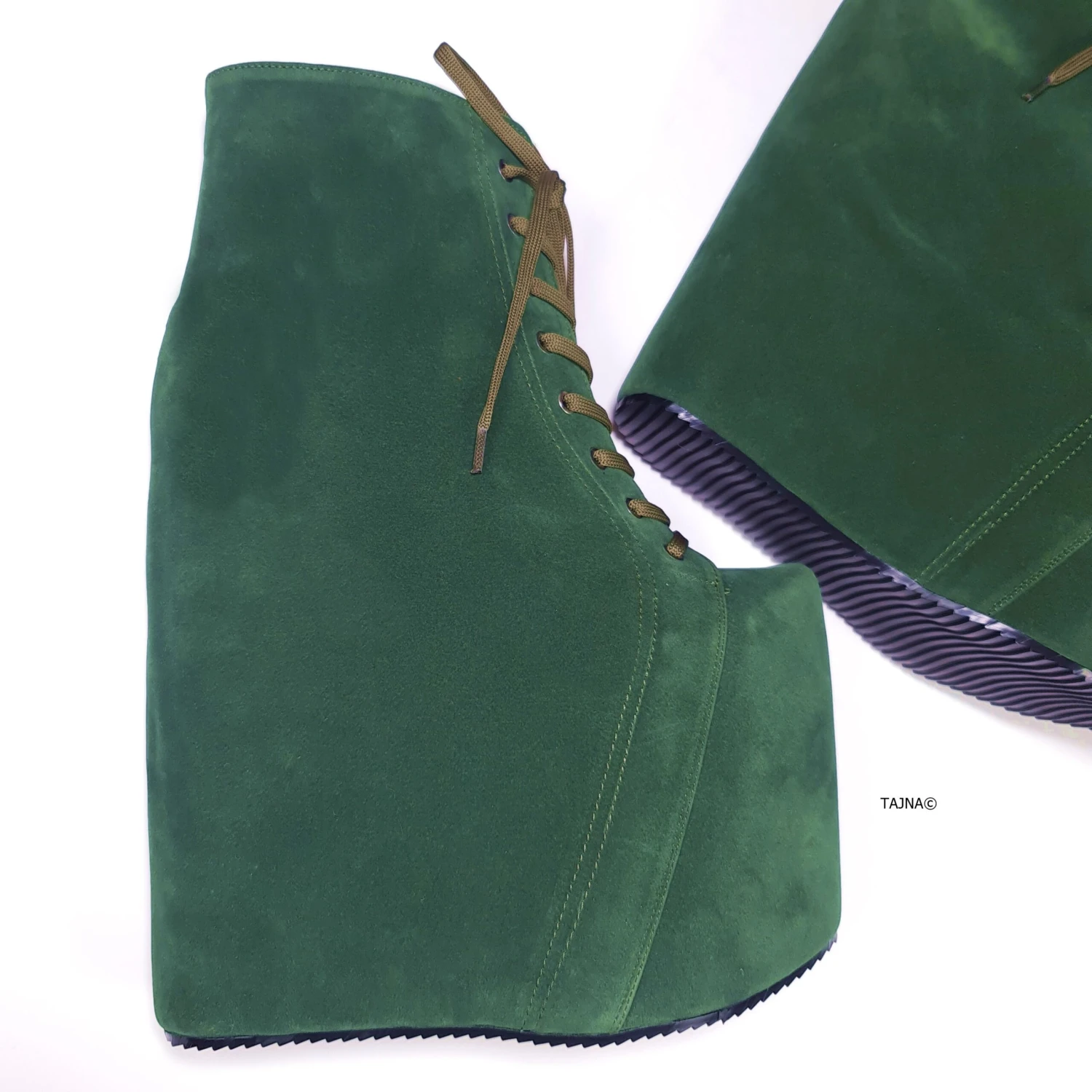 Dark Green Suede Hidden Platform Wedge Boots 3 Dark Green Suede Hidden Platform Wedge Boots - Image 3
