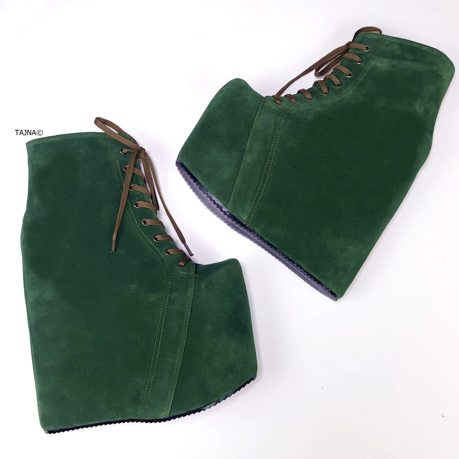 Dark Green Suede Hidden Platform Wedge Boots 4 Dark Green Suede Hidden Platform Wedge Boots - Image 4