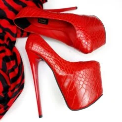 Red Croco Classic High Heel Platform Pumps -Tajna Shoes tajna club platform high heel shoes handmade to order 239