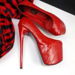 Red Croco Classic High Heel Platform Pumps -Tajna Shoes tajna club platform high heel shoes handmade to order 240