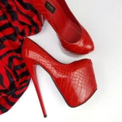 Red Croco Classic High Heel Platform Pumps -Tajna Shoes tajna club platform high heel shoes handmade to order 243