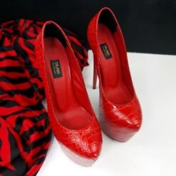 Red Croco Classic High Heel Platform Pumps -Tajna Shoes tajna club platform high heel shoes handmade to order 245