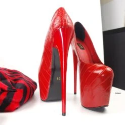 Red Croco Classic High Heel Platform Pumps -Tajna Shoes tajna club platform high heel shoes handmade to order 247