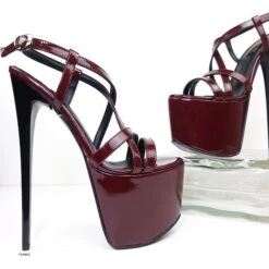 Burgundy Vine Gloss High Heel Sandals 12 Burgundy Vine Gloss High Heel Sandals -Tajna Shoes tajna club platform high heel shoes handmade to order 284