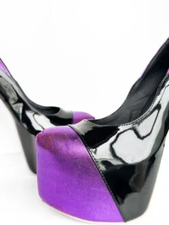Metallic Purple Detail Black Gloss High Heel Pumps -Tajna Shoes tajna club platform high heel shoes handmade to order 370