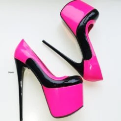Double Neon Pink Black Gloss High Heel Pumps 8 Double Neon Pink Black Gloss High Heel Pumps -Tajna Shoes tajna club platform high heel shoes handmade to order 374