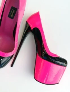 Double Neon Pink Black Gloss High Heel Pumps 11 Double Neon Pink Black Gloss High Heel Pumps -Tajna Shoes tajna club platform high heel shoes handmade to order 378
