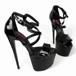 Black Gloss Designer Strap High Heel Sandals -Tajna Shoes tajna club shoes high heel classic platform pumps sandals 2