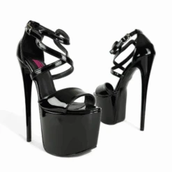 Black Gloss Designer Strap High Heel Sandals -Tajna Shoes tajna club shoes high heel classic platform pumps sandals 3