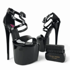 Black Gloss Designer Strap High Heel Sandals -Tajna Shoes tajna club shoes high heel classic platform pumps sandals 4