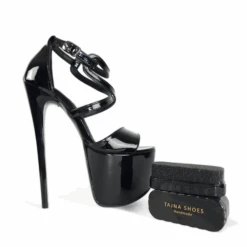 Black Gloss Designer Strap High Heel Sandals -Tajna Shoes tajna club shoes high heel classic platform pumps sandals 6
