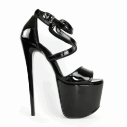 Black Gloss Designer Strap High Heel Sandals -Tajna Shoes tajna club shoes high heel classic platform pumps sandals 7