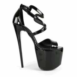 Black Gloss Designer Strap High Heel Sandals -Tajna Shoes tajna club shoes high heel classic platform pumps sandals 8