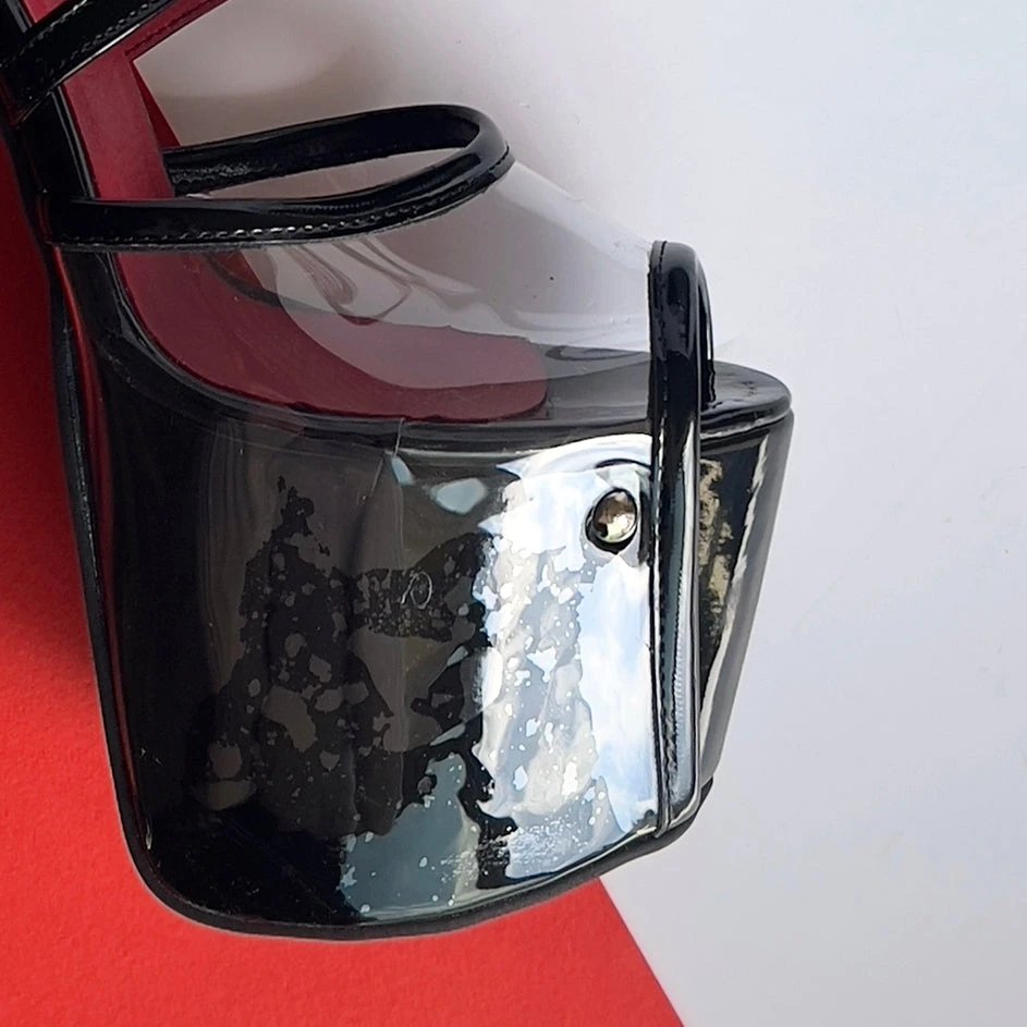 Transparent And Black Matte Ankle Strap Metallic Heels 6 Transparent And Black Matte Ankle Strap Metallic Heels - Image 6