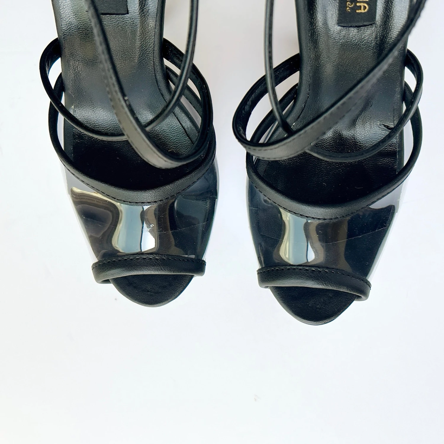 Transparent And Black Matte Ankle Strap Metallic Heels 3 Transparent And Black Matte Ankle Strap Metallic Heels - Image 3