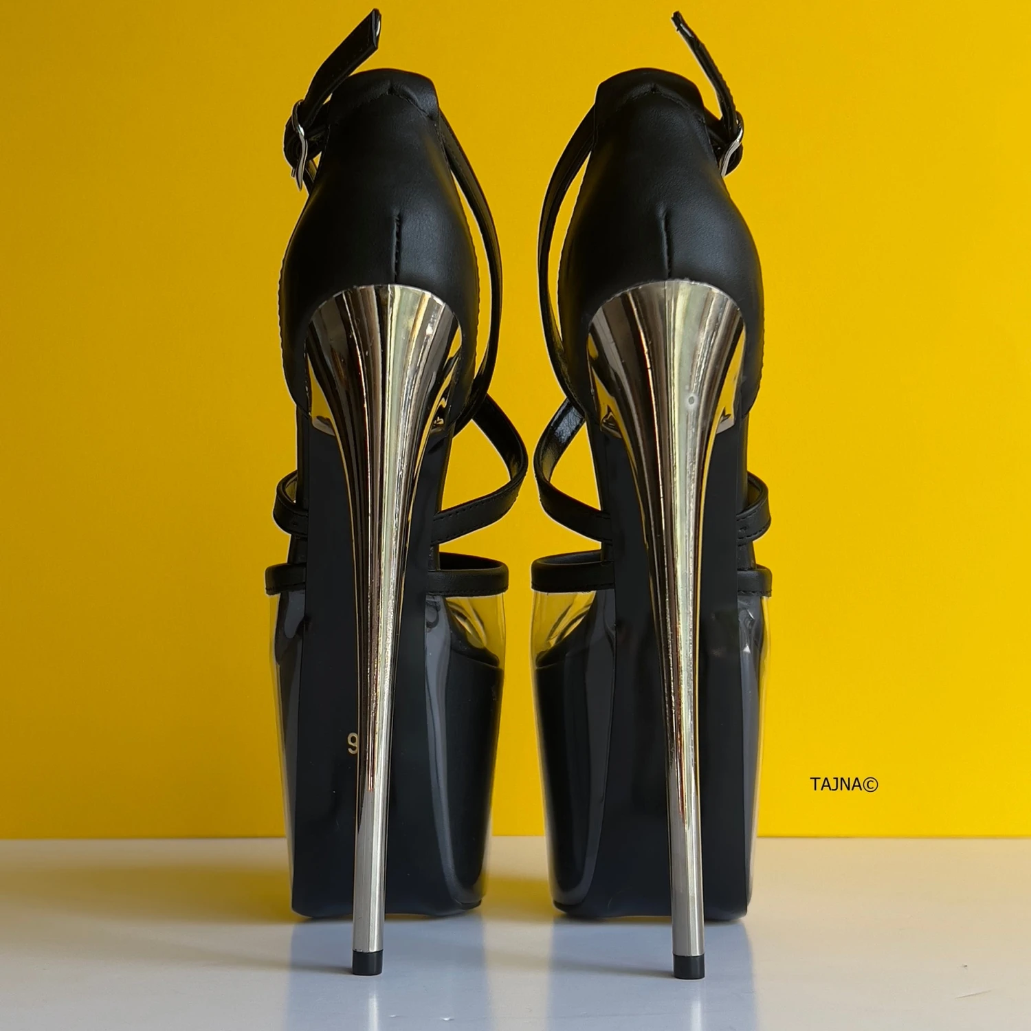 Transparent And Black Matte Ankle Strap Metallic Heels 5 Transparent And Black Matte Ankle Strap Metallic Heels - Image 5