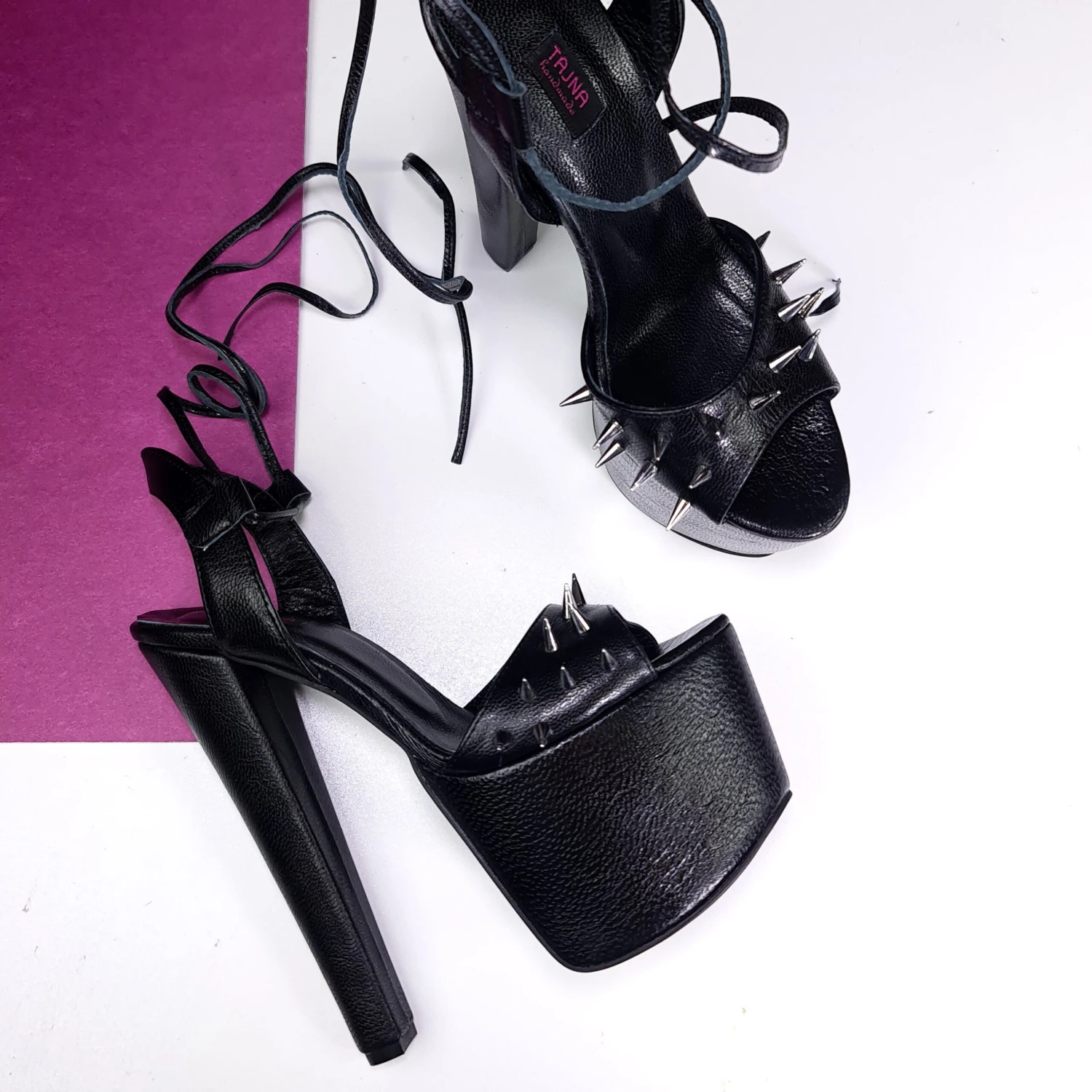 Spike Detailed Black Matte Platform Sandals 2 Spike Detailed Black Matte Platform Sandals - Image 2