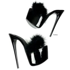 Black Gloss Furry High Heel Mules 5 Black Gloss Furry High Heel Mules -Tajna Shoes tajna club shoes high platform heels handmade to order 122