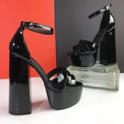 Block Chunky Black Gloss High Heel Sandals 7 Block Chunky Black Gloss High Heel Sandals -Tajna Shoes tajna club shoes high platform heels handmade to order 336 137a6829 686d 4046 99c4 604a1a86defe