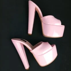 Light Pink Gloss Chunky High Heel Mules -Tajna Shoes tajna club shoes high platform heels handmade to order 400