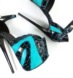 Genuine Leather Turqoise Black Croco High Heels -Tajna Shoes tajna club shoes high platform heels handmade to order 448