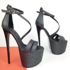 Gray Black Shimmer Print High Heel Sandals -Tajna Shoes tajna club shoes high platform heels handmade to order 494