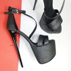 Gray Black Shimmer Print High Heel Sandals -Tajna Shoes tajna club shoes high platform heels handmade to order 495