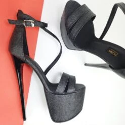 Gray Black Shimmer Print High Heel Sandals -Tajna Shoes tajna club shoes high platform heels handmade to order 496