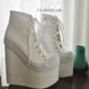 Super High Heel Convers Style Sneaker Wedges - White