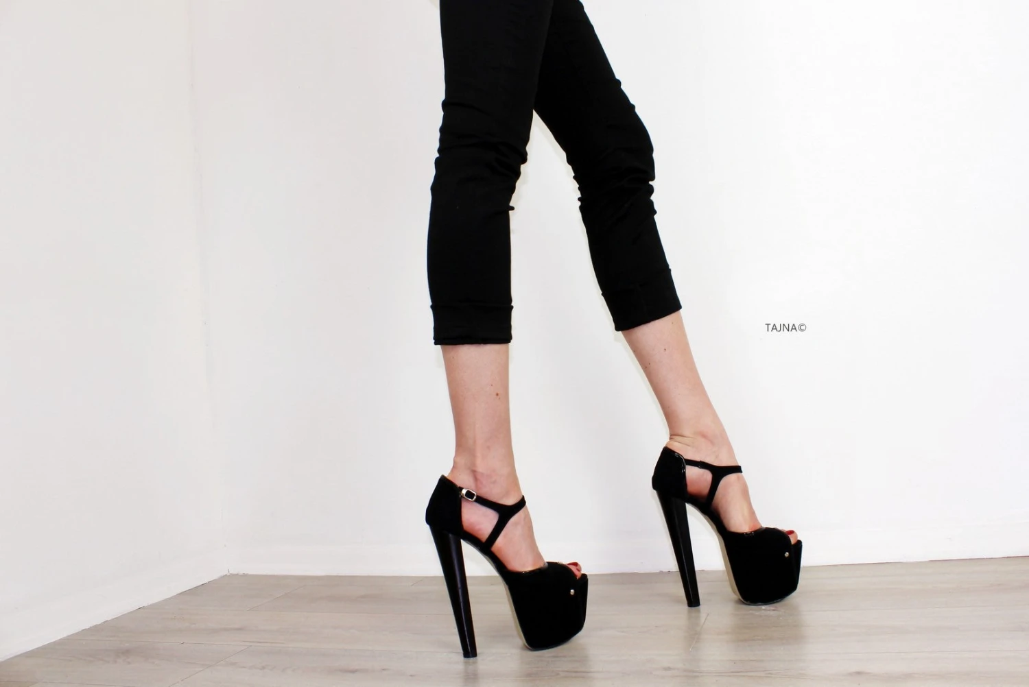 Black Suede V Ankle Platform Heels 4 Black Suede V Ankle Platform Heels - Image 4