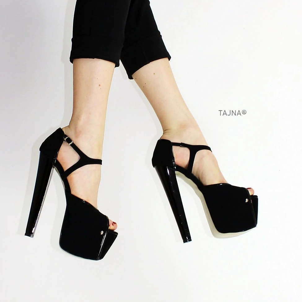 Black Suede V Ankle Platform Heels 2 Black Suede V Ankle Platform Heels - Image 2