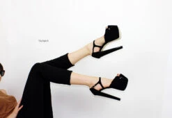 Black Suede V Ankle Platform Heels 10 Black Suede V Ankle Platform Heels -Tajna Shoes tajna black 2019 high heel platform shoes 19 cm 33