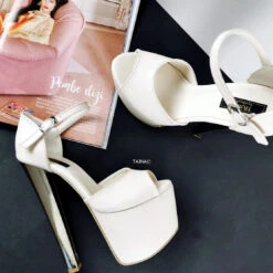 Cream Ankle Strap Chunky Metallic Heels -Tajna Shoes tajna club high heels 4