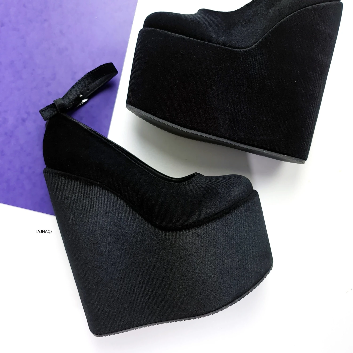 Black Velvet Ankle Strap Heel Wedges 1 Black Velvet Ankle Strap Heel Wedges