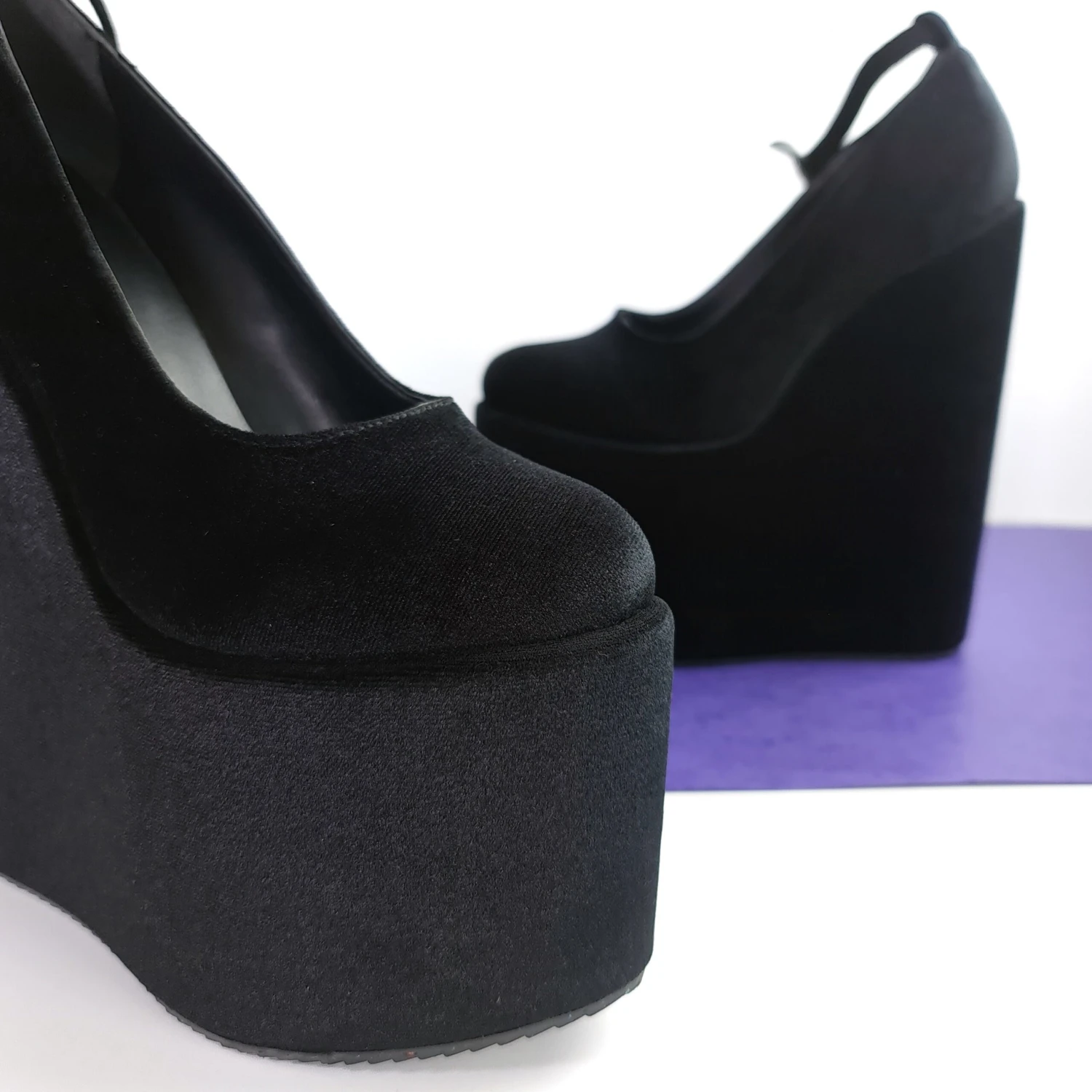 Black Velvet Ankle Strap Heel Wedges 5 Black Velvet Ankle Strap Heel Wedges - Image 5